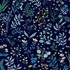 Angol design tapéta sötétkék leveles virágos mintával