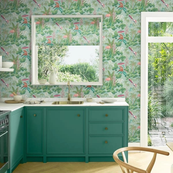 Angol design tapéta trópusi botanikus majom flamingó mintával