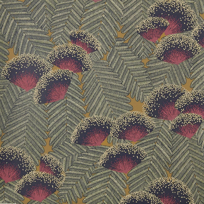 Angol design tapéta virág és levél mintával piros és arany színben