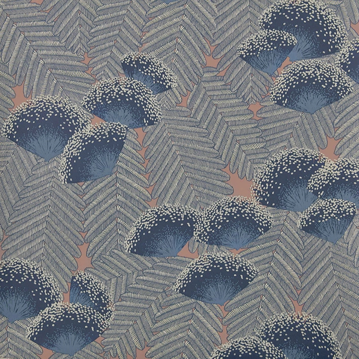 Angol design tapéta virág és levél mintával szürkéskék és arany színben