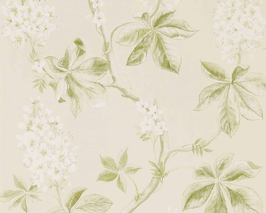 Angol Sanderson dekor tapéta gesztenyefa ág mintával beige színben