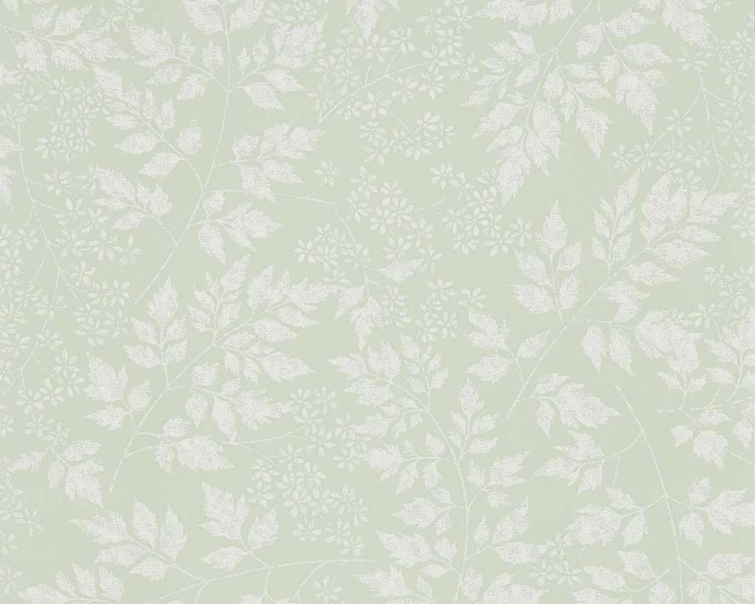 Angol Sanderson dekor tapéta virág és levél sziluett mintával pasztelzöld színben