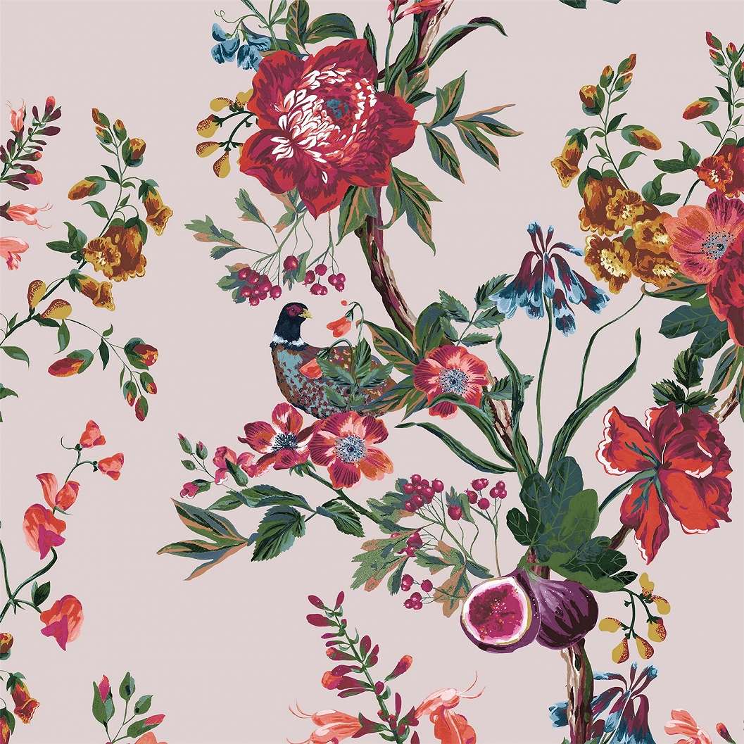 Angol tapéta romantikus színes virág és fácán madár mintával