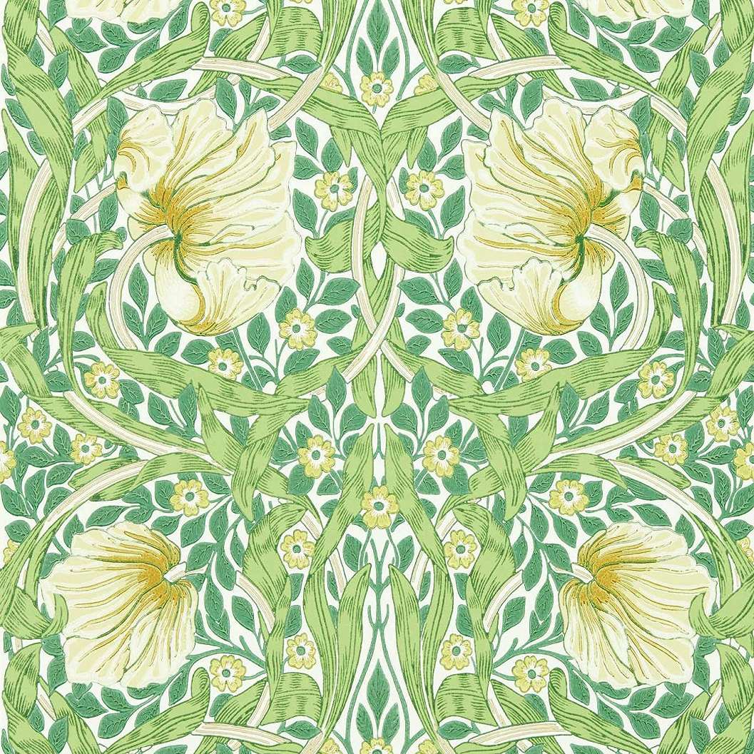 Angol William Morris design tapéta zöld sárga klasszikus virág levél mintával
