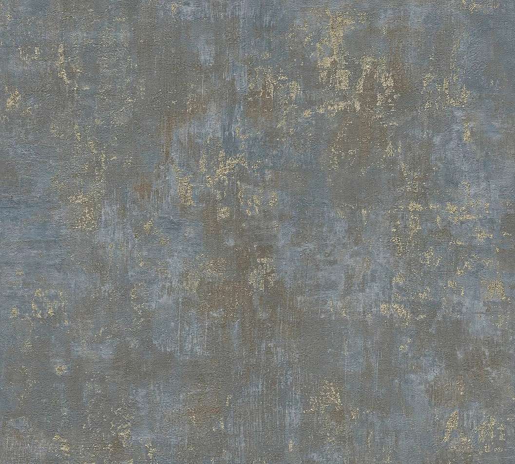 Antik beton mintás vinyl tapéta szürkéskék színben arany koptatással