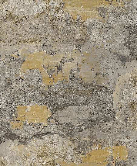 Antik hatású koptatott beton mintájú citron és narancssárga színű tapéta