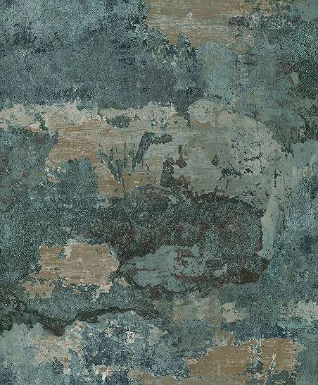 Antik hatású koptatott beton mintájú kék és zöld színű tapéta