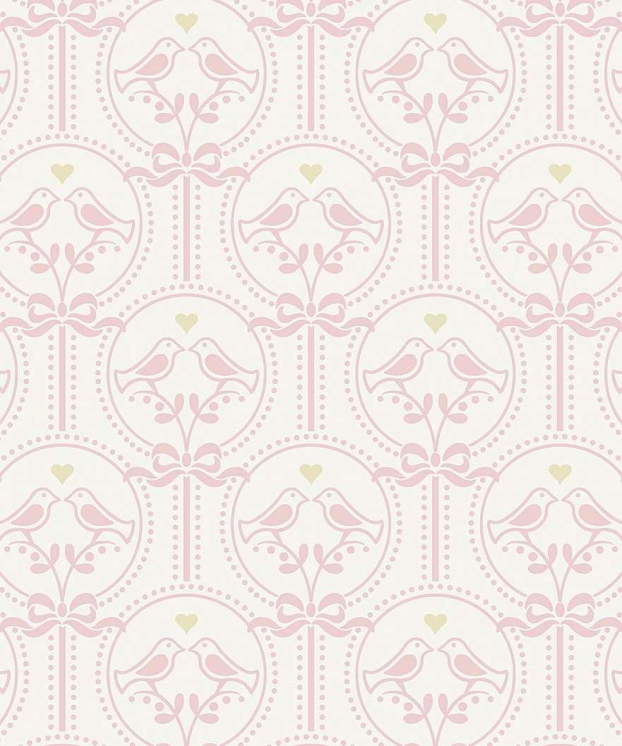 Apró rózsaszín madár mintás vlies gyerek tapéta textil struktúrával