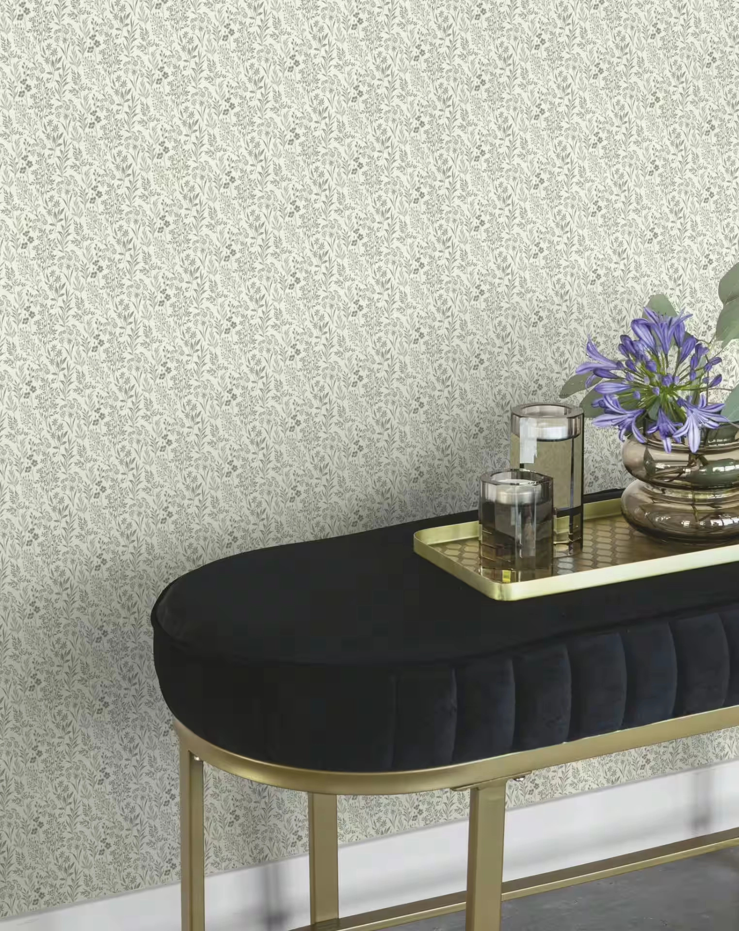 Apró virág mintás dekor tapéta krém és zöld színben