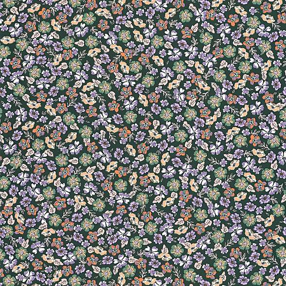 Apró virágos mintás vlies design tapéta sötétzöld alapon színes virágokkal