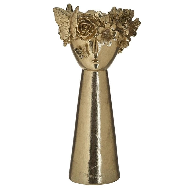 Arany design virág díszített női fej kaspó