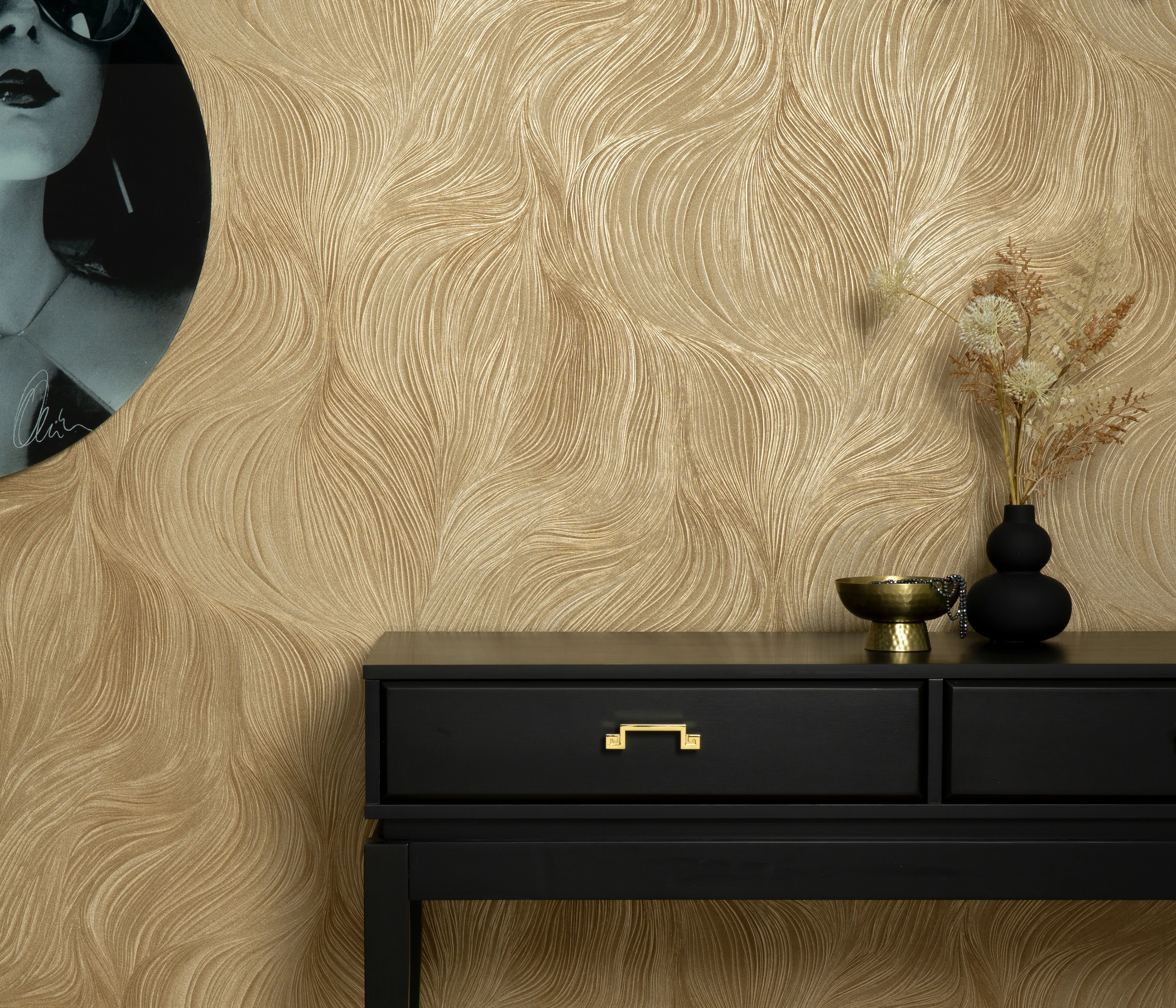 Arany hullám mintás modern dekor tapéta