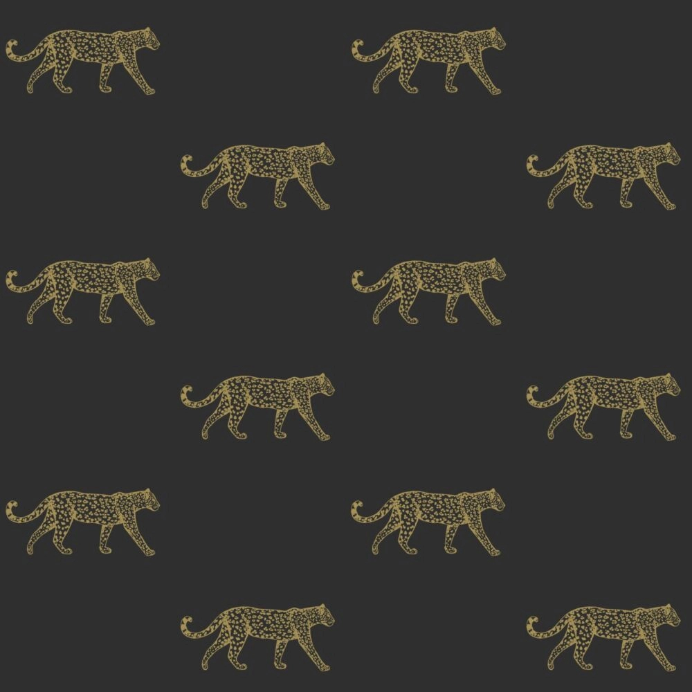 Arany leopárd mintás design tapéta fekete alapon