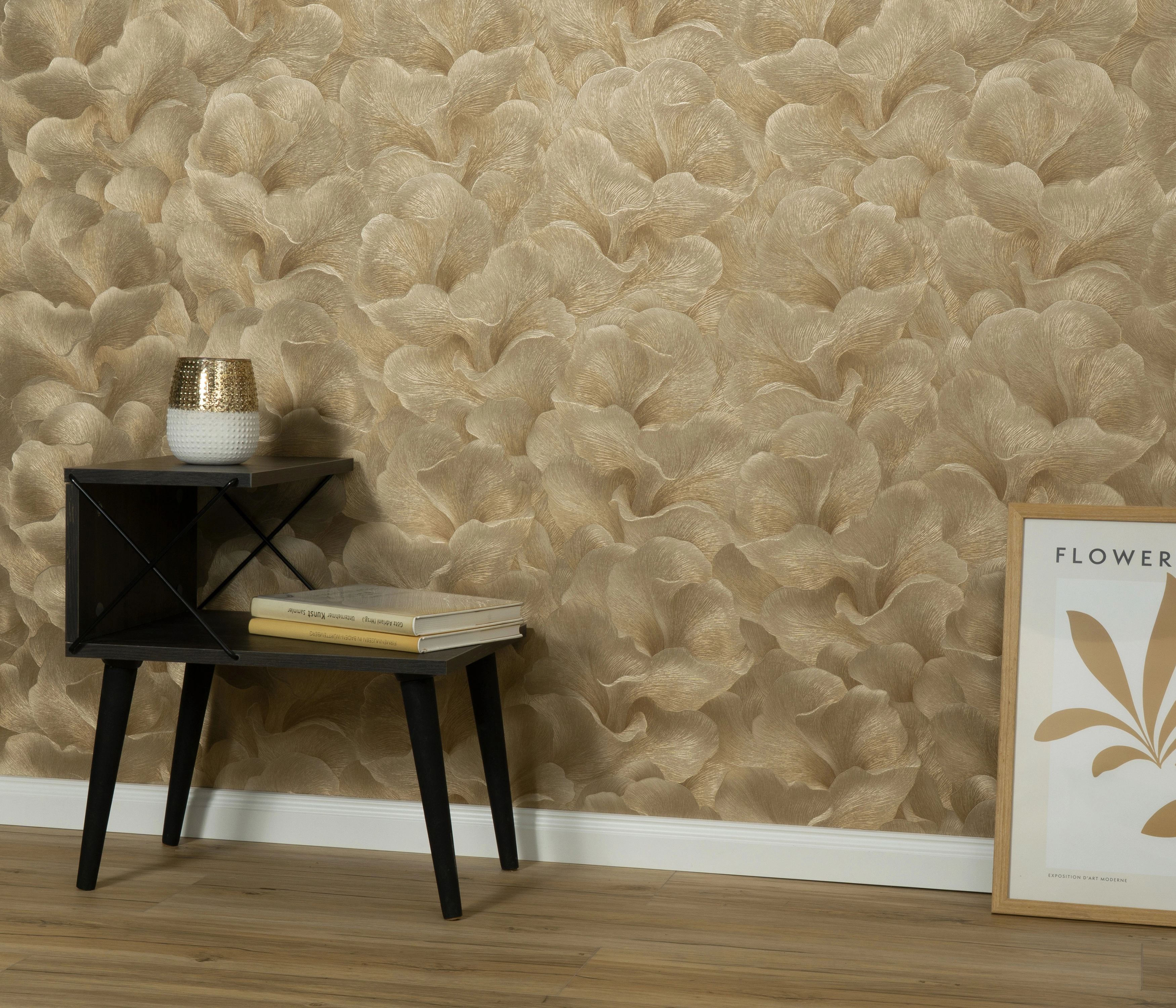 Arany levél mintás modern design tapéta