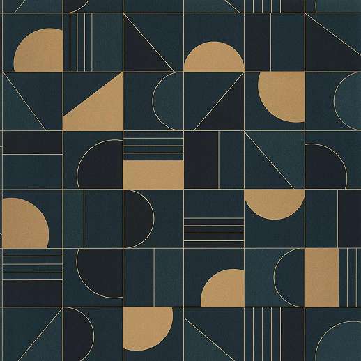 Art deco design tapéta kék arany geometrikus mintával