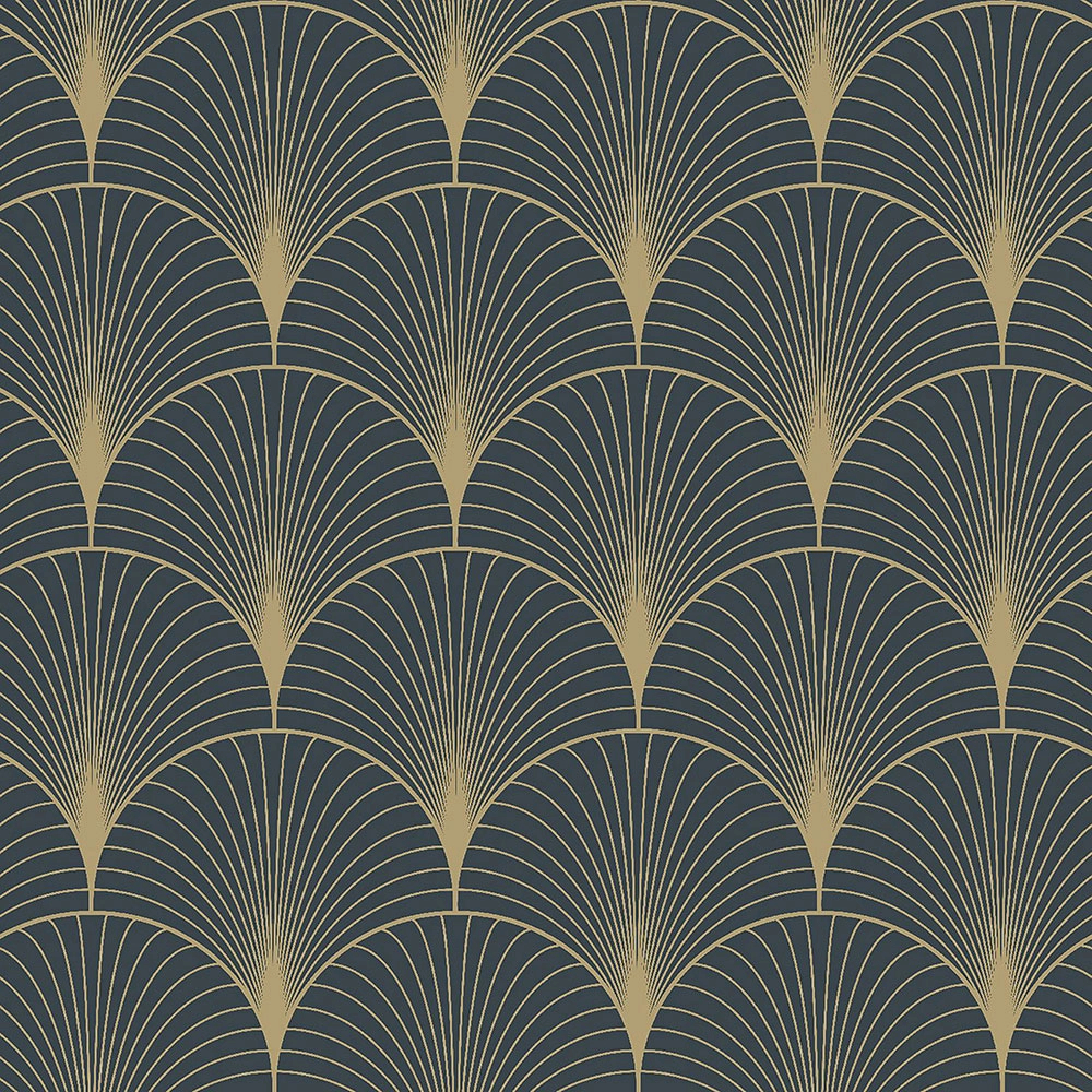 Art deco mintás design tapéta arany sötétkék mintával