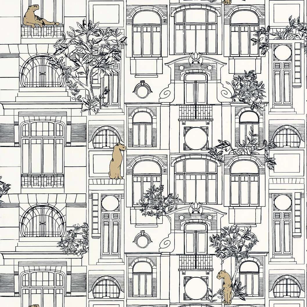 Art deco rajzolt ház mintás fekete fehér design tapéta