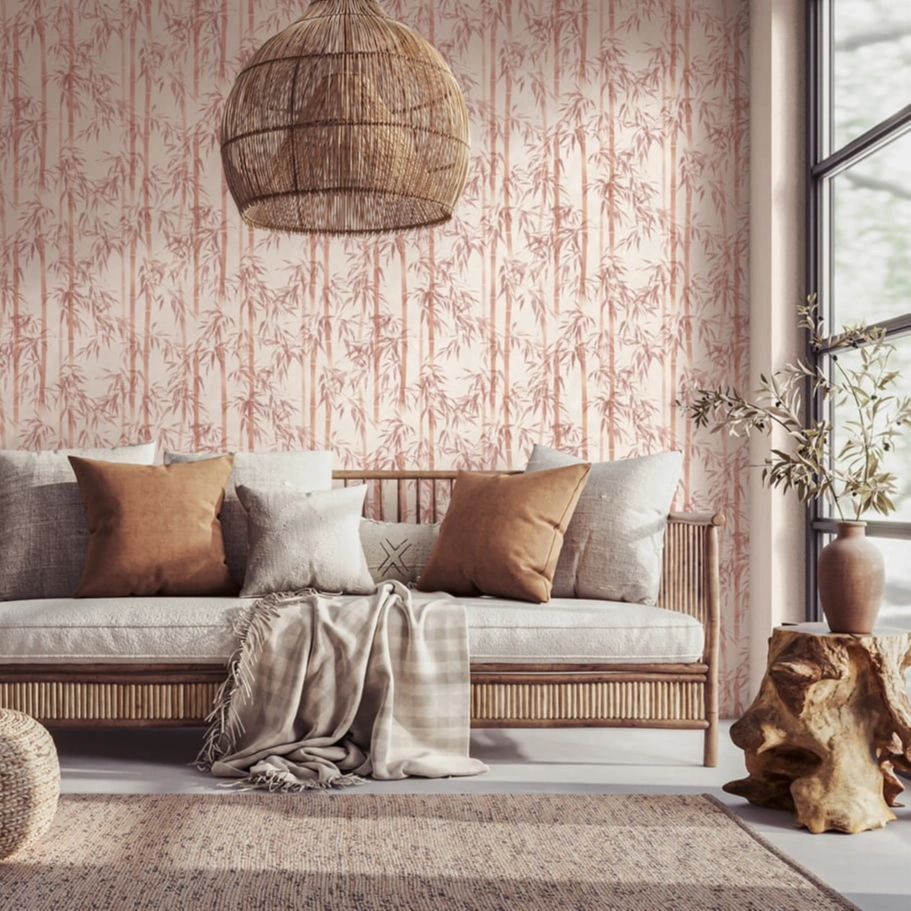 Bambusz mintás beige és narancs színű elegáns design tapéta