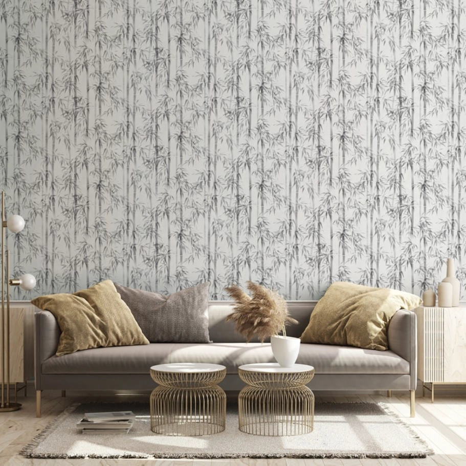 Bambusz mintás fehér és fekete színű elegáns design tapéta