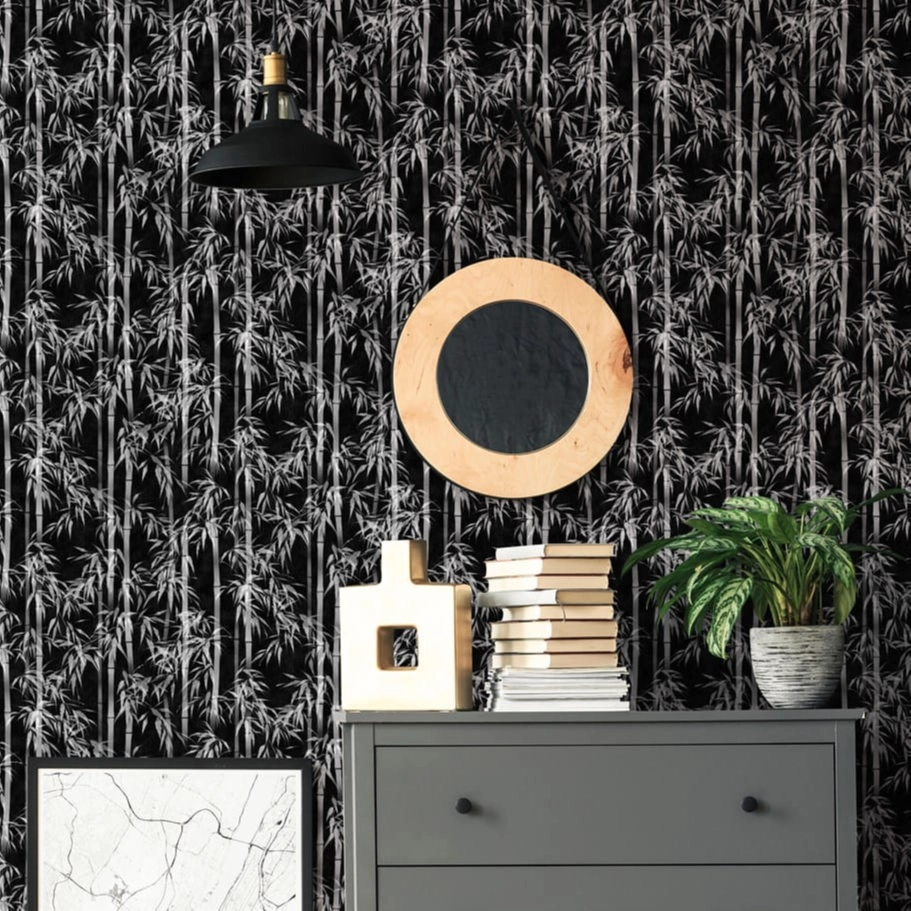 Bambusz mintás fekete és fehér színű elegáns design tapéta