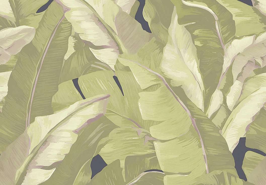 Banánfalevél mintás zöld színű mosható dekor tapéta