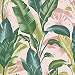 Banánlevél mintás design tapéta púderrózsaszín alapon zöld leveles mintával