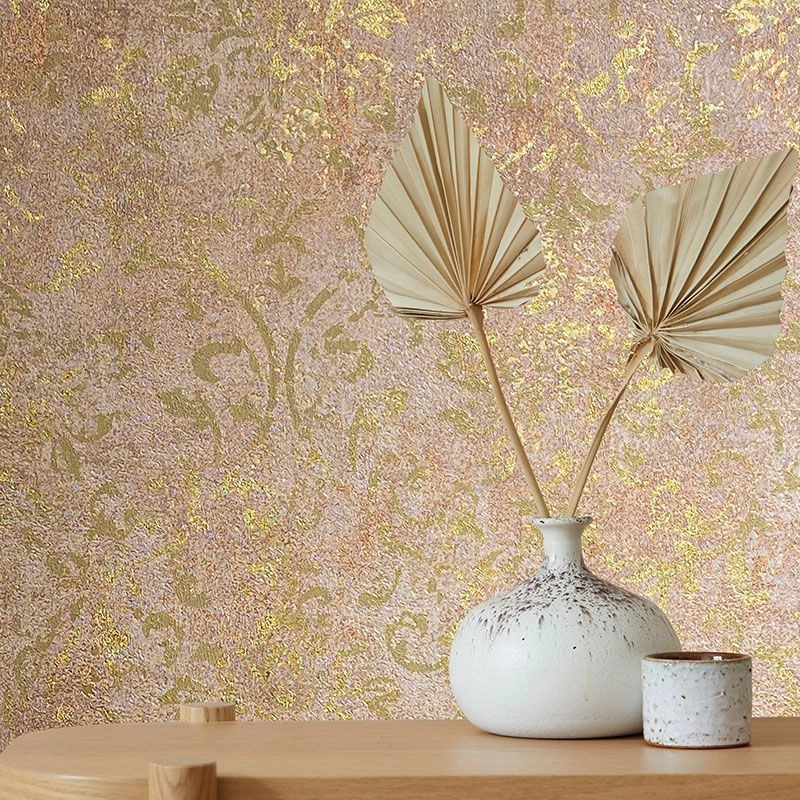 Barna arany design tapéta barokk damaszt mintával mosható vinyl