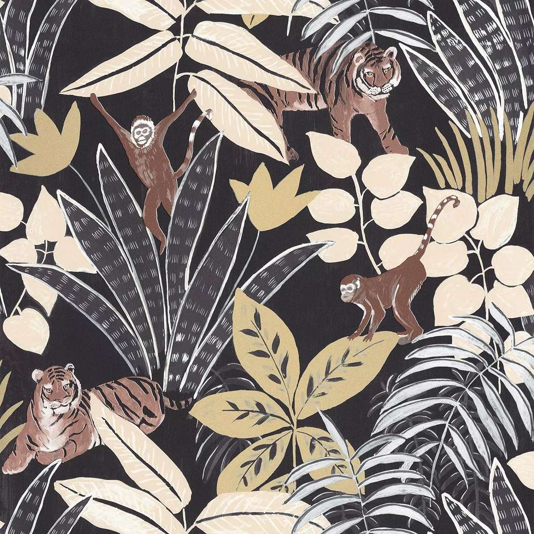 Barna fekete trópusi dzsungel és állat mintás mosható design tapéta