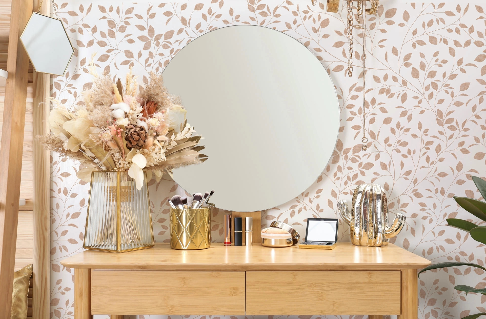 Barna levélmintás vinyl dekor tapéta mosható