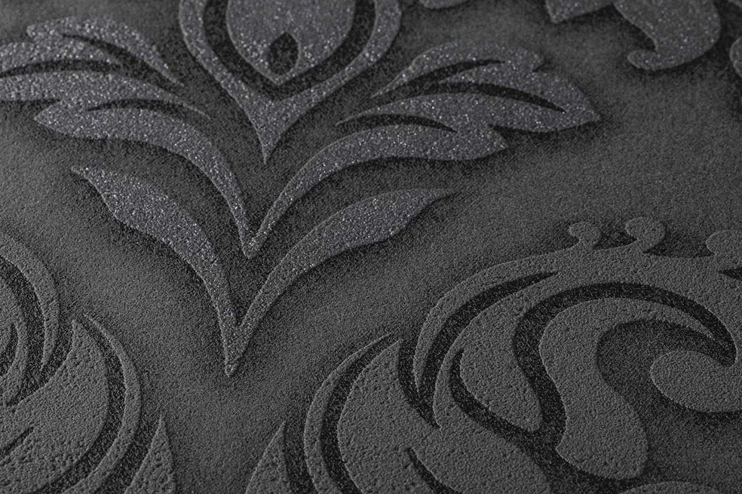 Barokk mintás tapéta fekete színben csillógó elegánsan felülettel