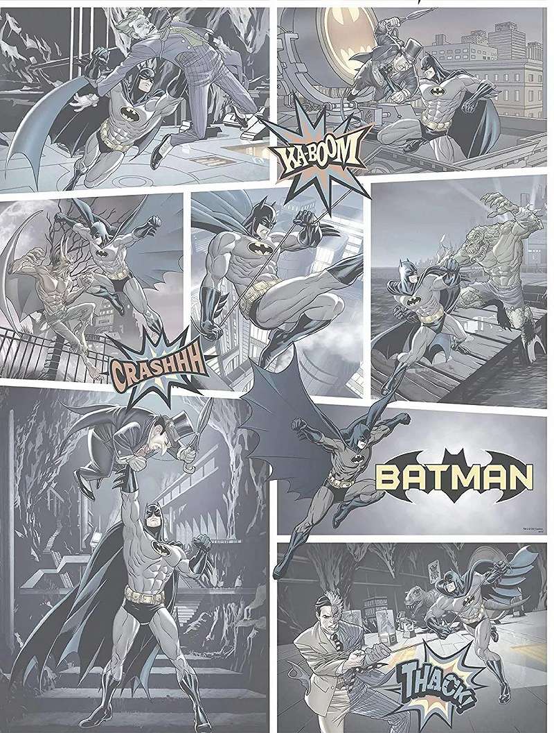 Batman képregény mintás tapéta szürke színben