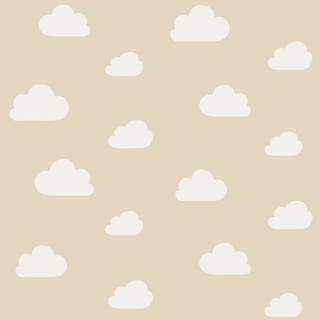 Beige alapon fehér felhő mintás gyerek design tapéta