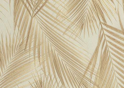 Beige-arany prémium olasz szövethatású pálmalevél mintás desig tapéta 