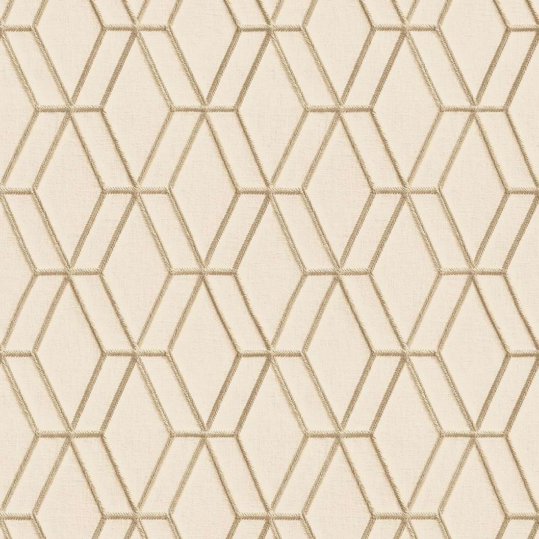 Beige és arany színű hímzett prémium tapéta geometria mintával
