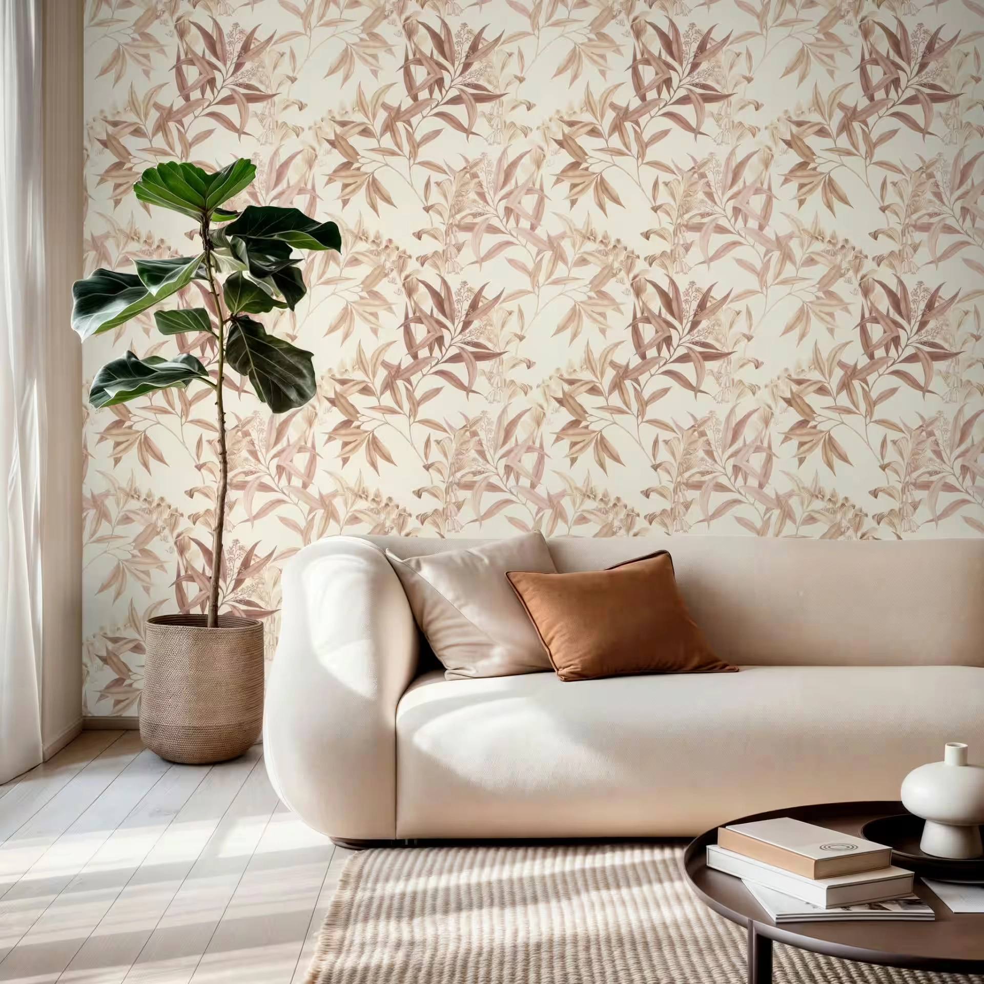 Beige és barna virágzó faág mintás vlies dekor tapéta