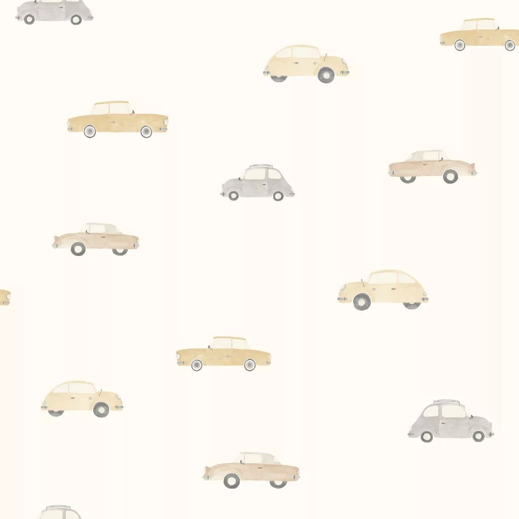Beige és kék autó mintás vintage gyerek dekor tapéta