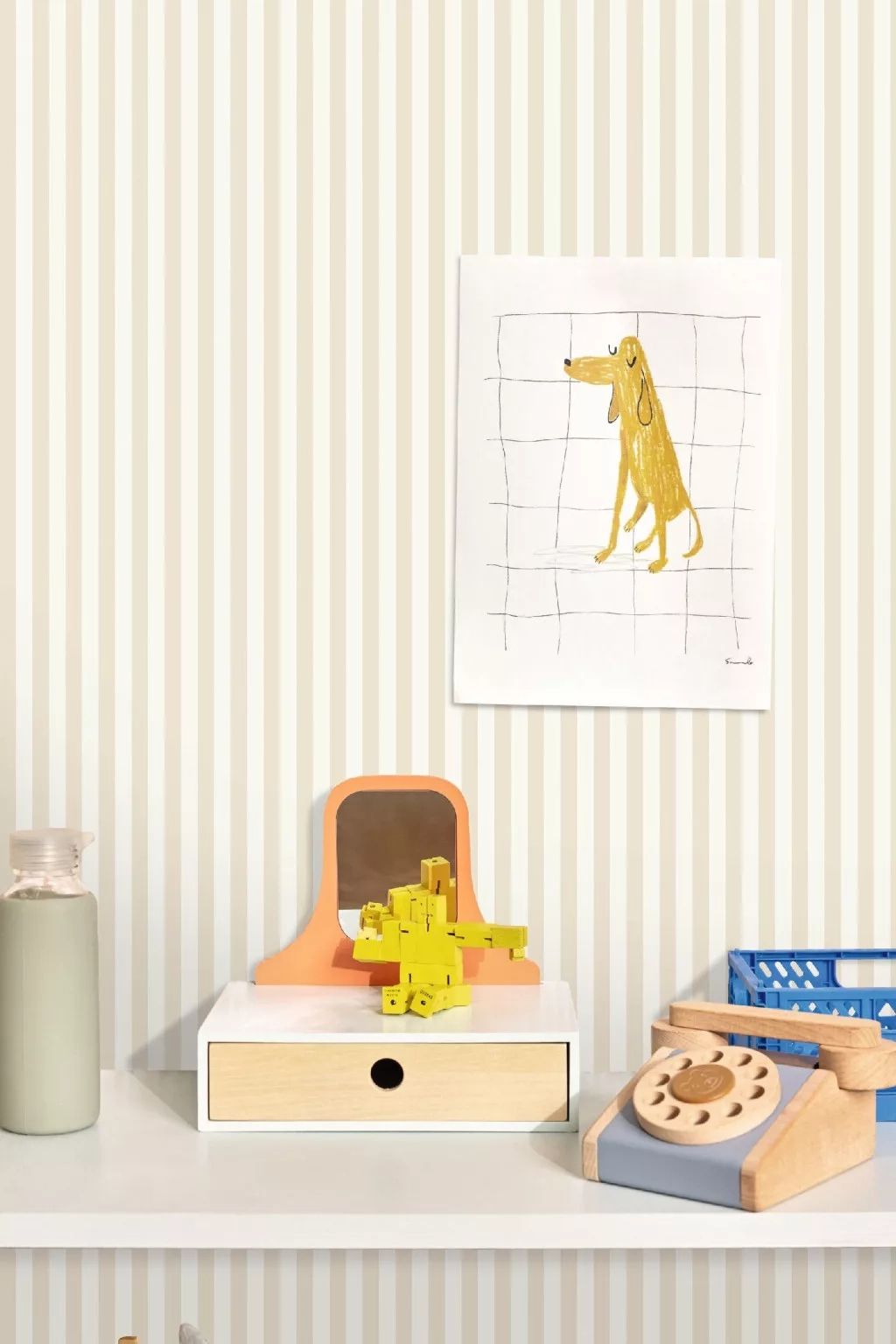 Beige és krém színű csíkos mintás gyerek dekor tapéta