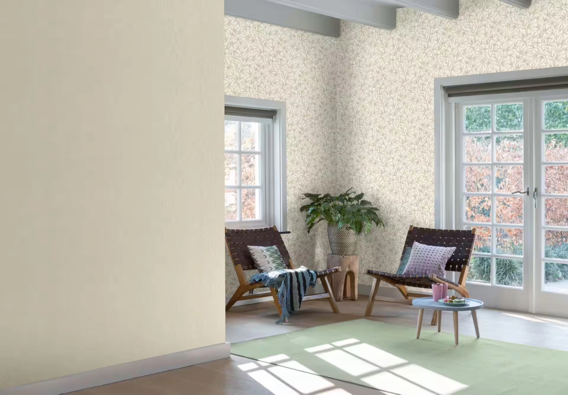 Beige és szűrke levél mintás vlies dekor tapéta