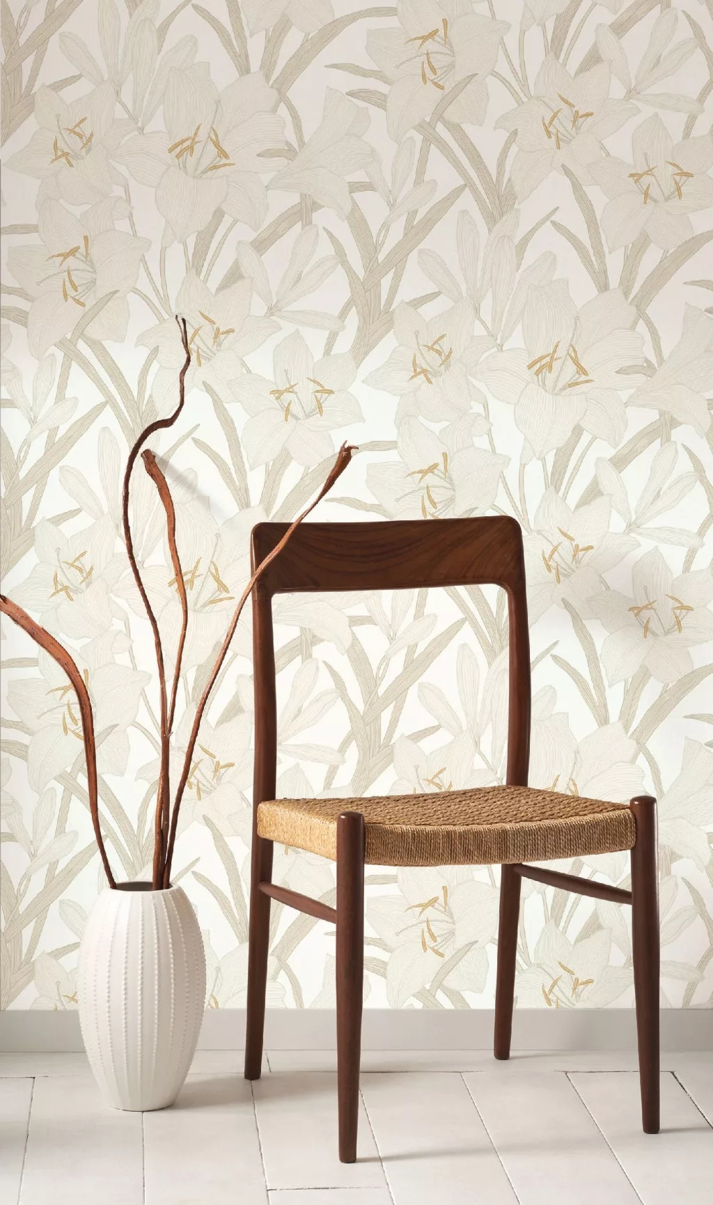 Beige romantikus liliom mintás design tapéta