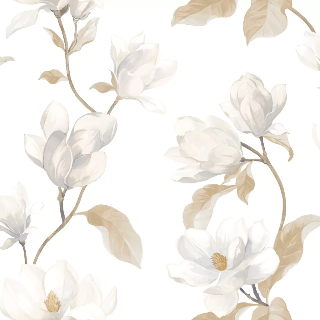 Beige romantikus magnólia mintás design tapéta
