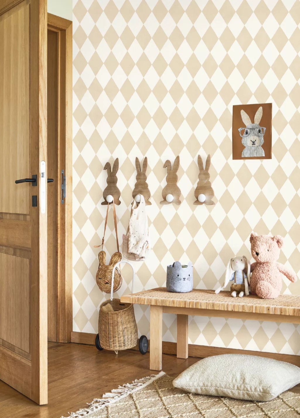 Beige rombusz mintás vintage gyerek dekor tapéta