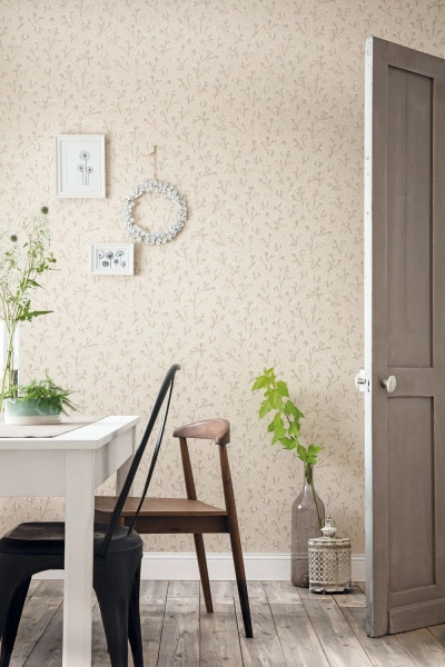 Beige skandináv stílusú virágmintás vlies vinyl mosható felületű tapéta