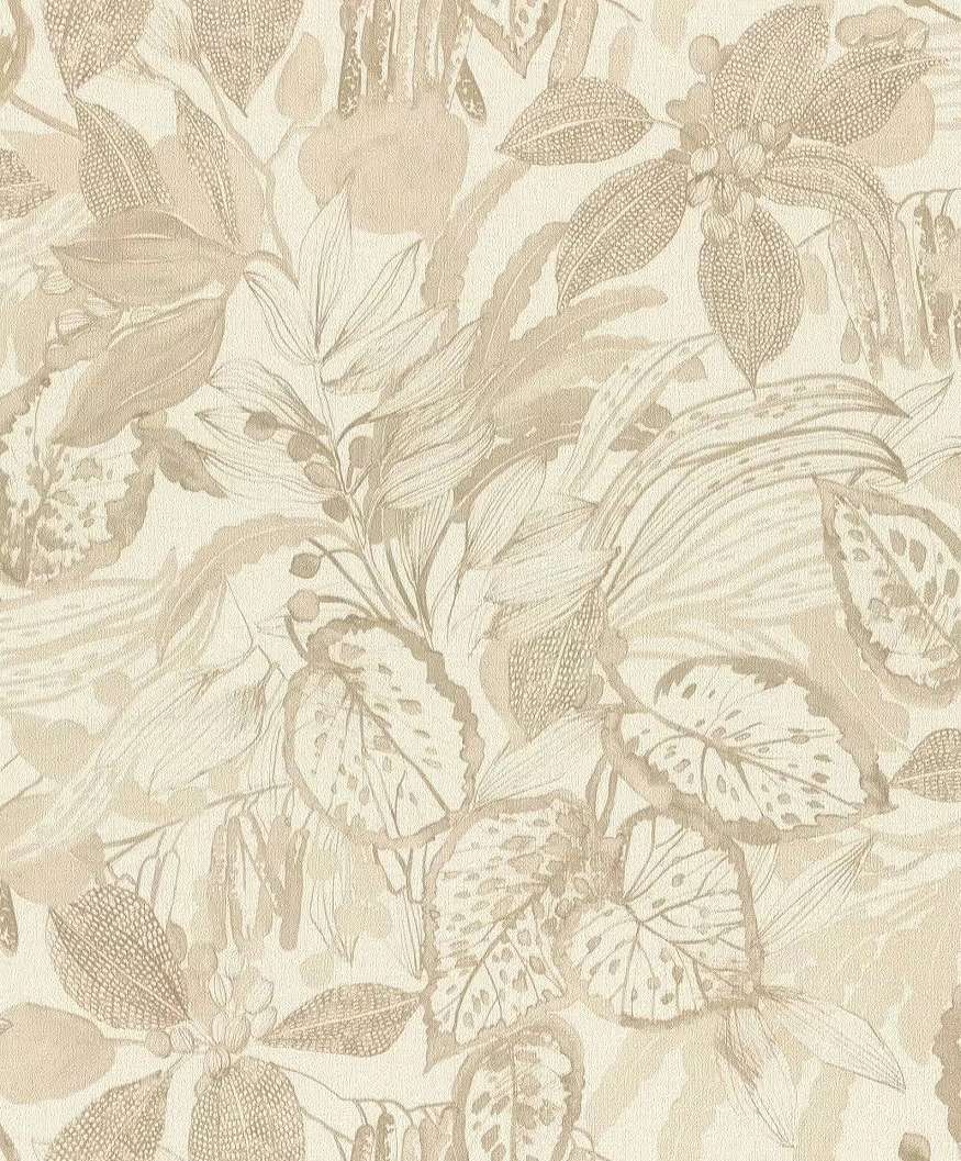 Beige trópusi levél és gyümölcs mintás vlies dekor tapéta