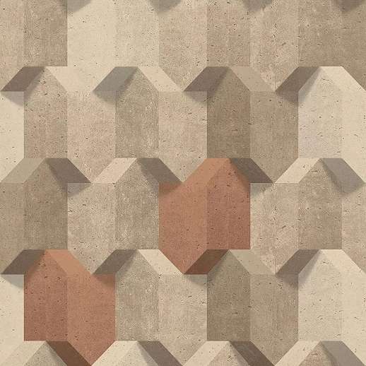 Betonhatású modern geometriai mintás tapéta barna színben