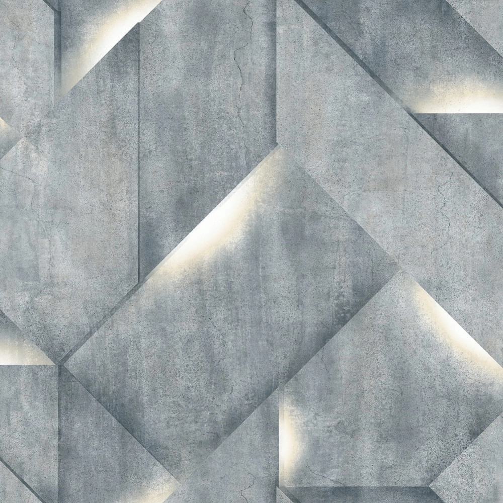 Betonhatású szürkéskék 3D hatású geometrikus dekor tapéta