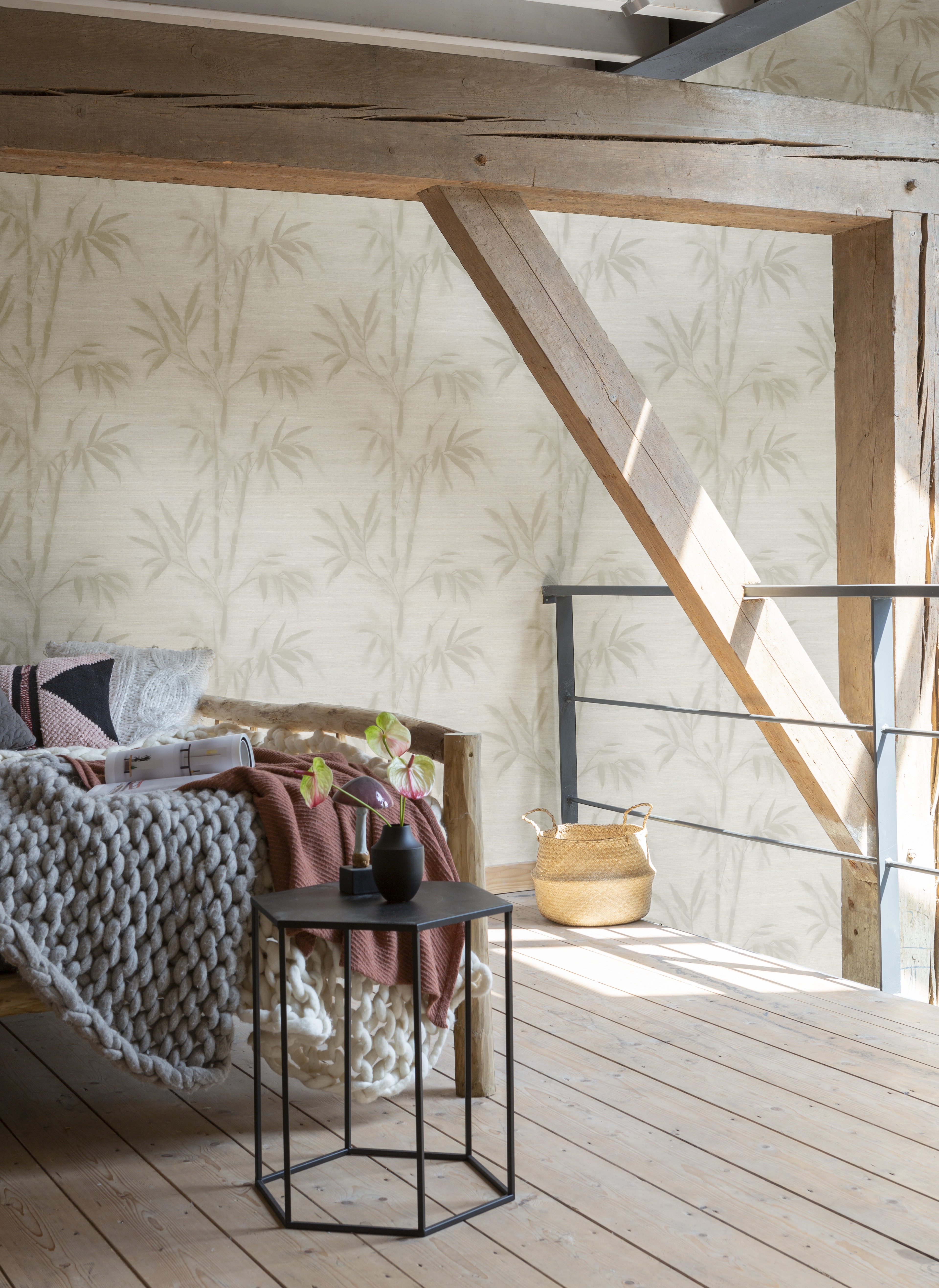 Bézs bambuszmintás tapéta