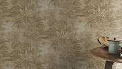 Bézs, barna metál felületű modern dzsungel mintás design tapéta