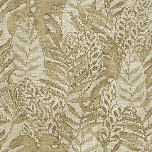 Bézs barna pálmalevél mintás design tapéta textilhatású struktúrával