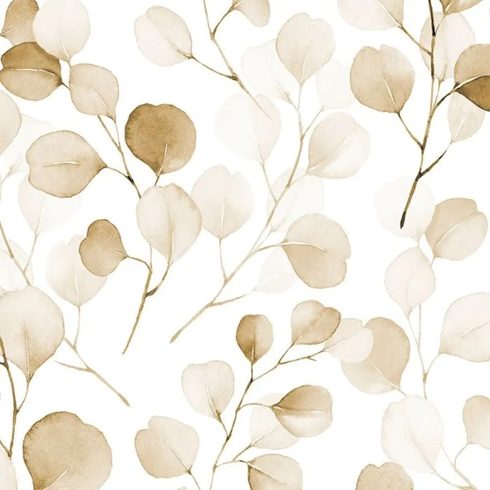 Bézs barna skandi leveles mintás vinyl tapéta