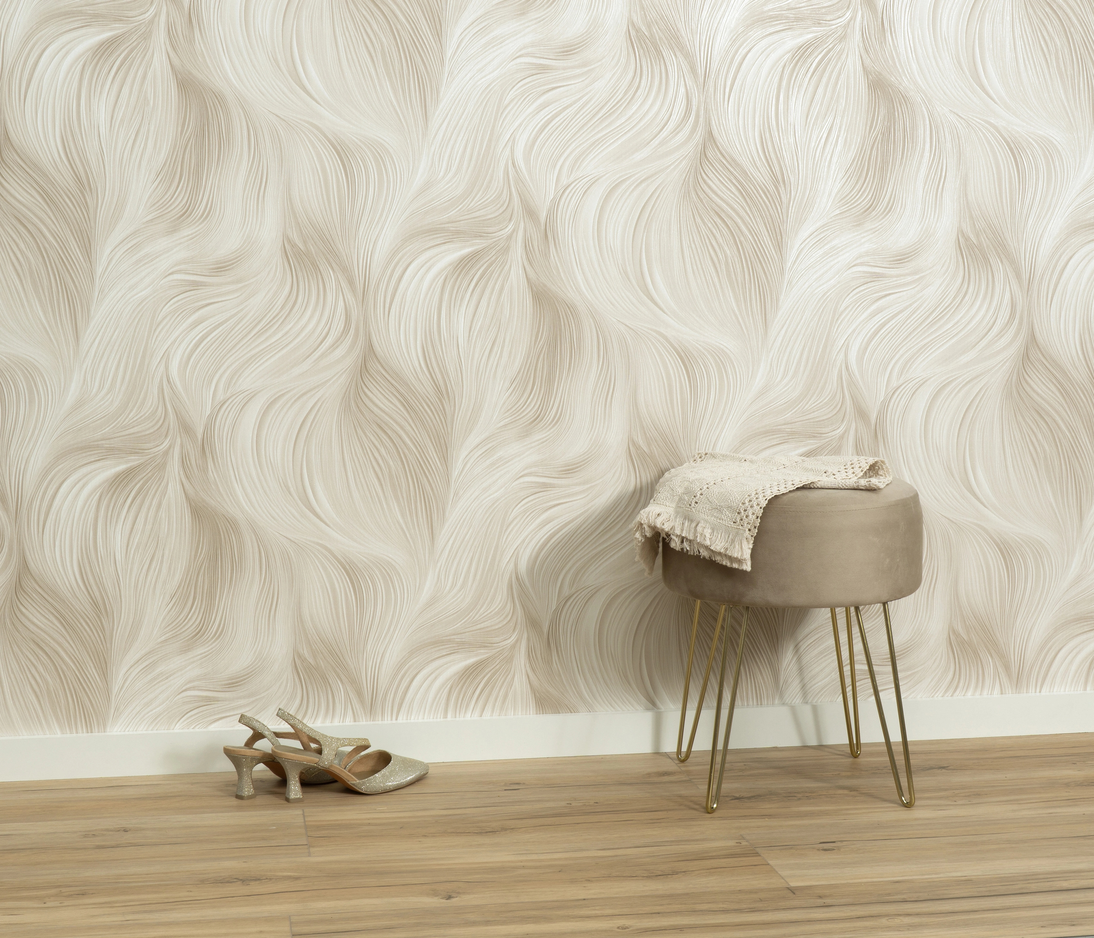 Bézs hullám mintás modern dekor tapéta